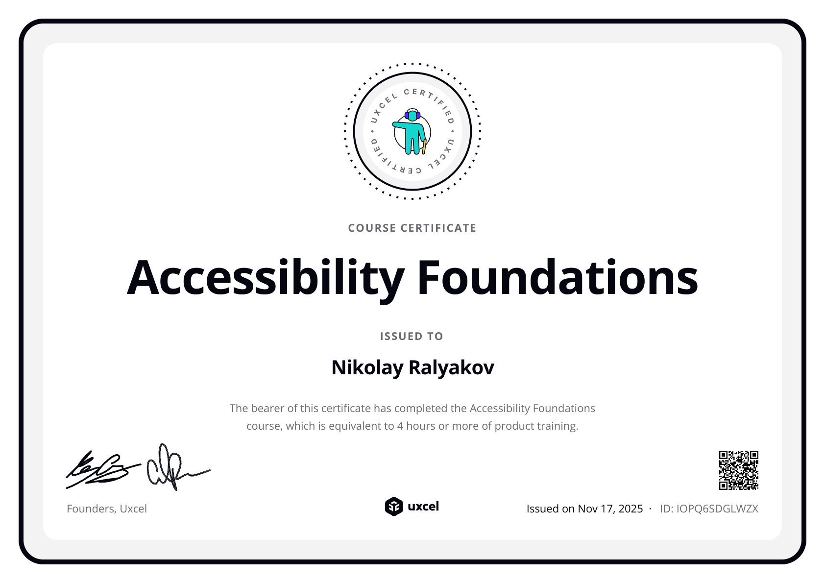 Nikolay Ralyakov's certificate